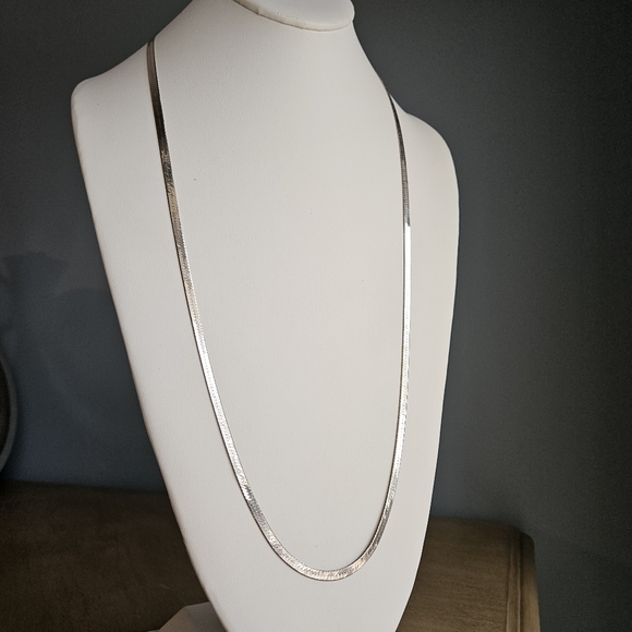 Vintage BBI Italy Sterling Silver 925 Long Herringbone Chain Necklace 30-inch - Picture 2 of 13